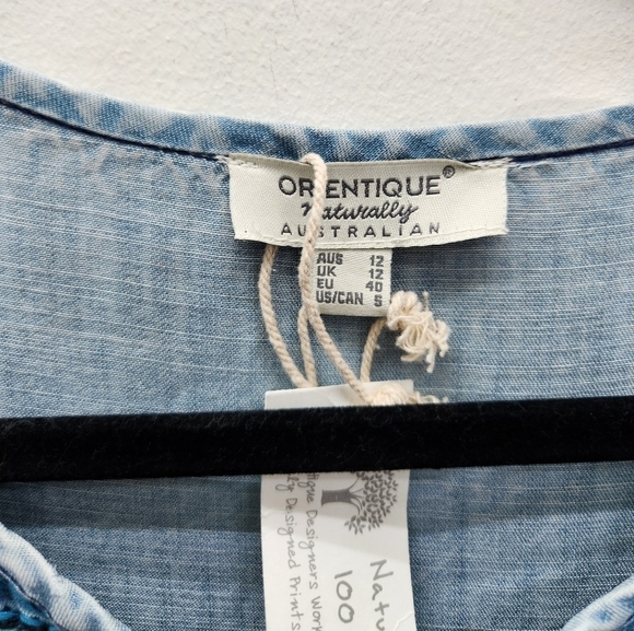 Orientique Naturally Australian Chambray Embroidered Blouse Womens Small Blue - Picture 3 of 8